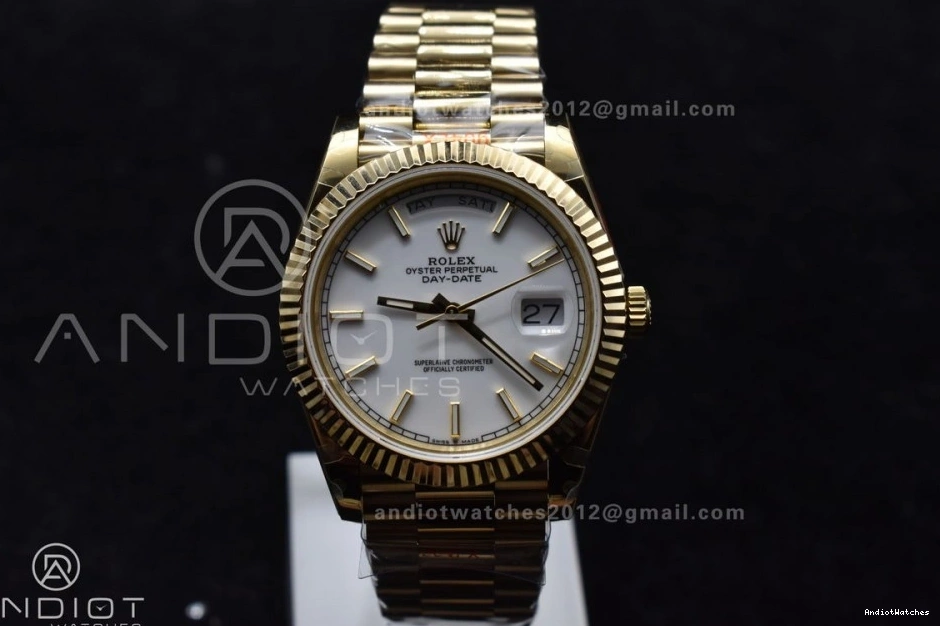 On 904L Dial YG Tungsten Bracelet Weighted White 40 Contemporary DayDate Steel Markers V A2836 GMF Stick 730 President 0901